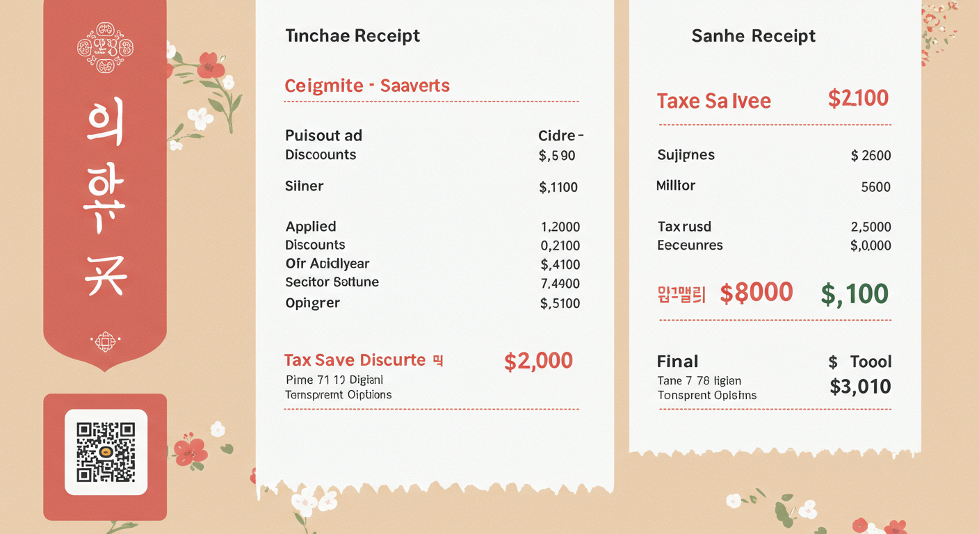 한국 상점에서 디지털 결제로 인한 할인을 보여주는 영수증