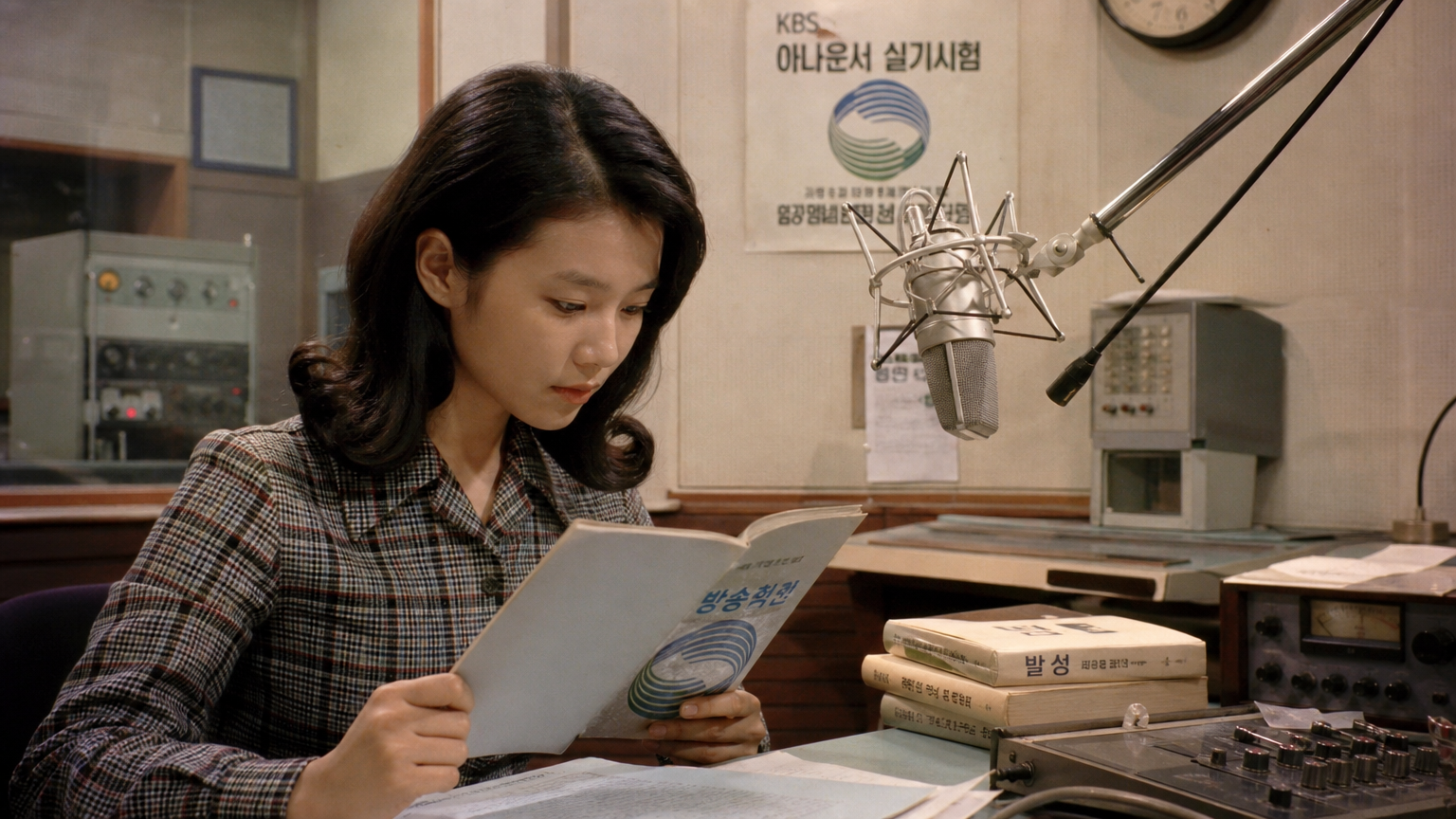 1970년대 방송학교에서 공부하는 젊은 여성