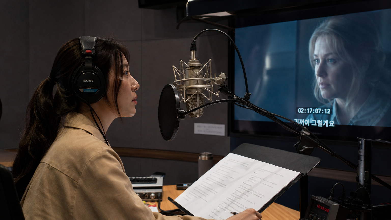 할리우드 영화 더빙 작업을 하고 있는 성우