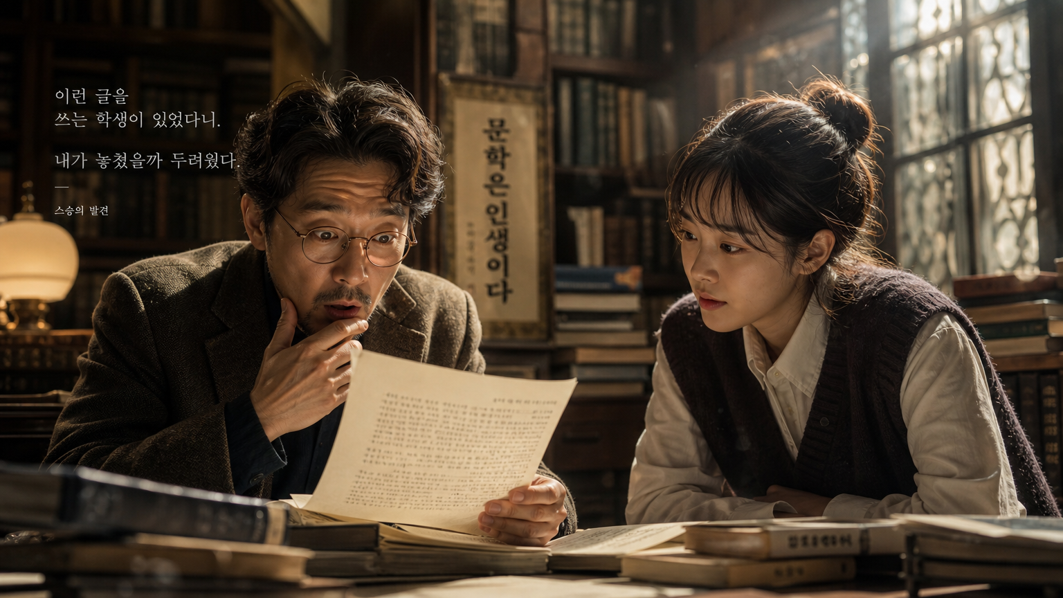 비밀스러운 도서관에서 글재주를 발견하는 교수