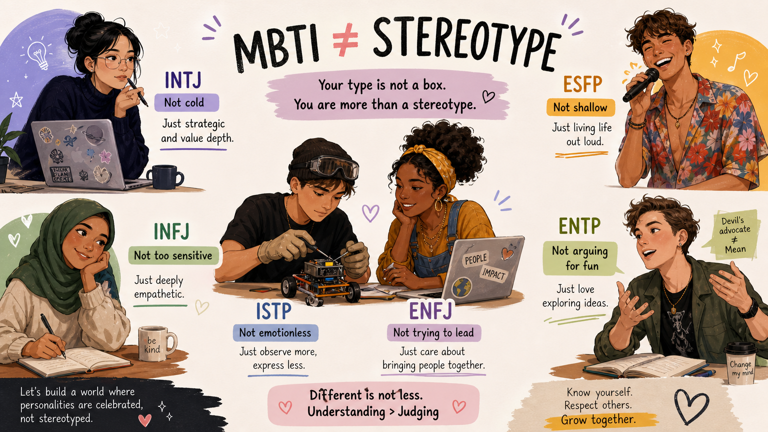 특정 MBTI 유형에 대한 고정관념을 깨는 다양한 캐릭터들의 상호작용