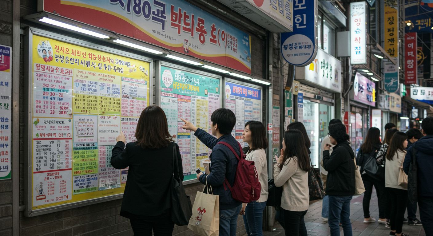 고객들이 시장의 일정과 휴무 정보를 확인하는 모습