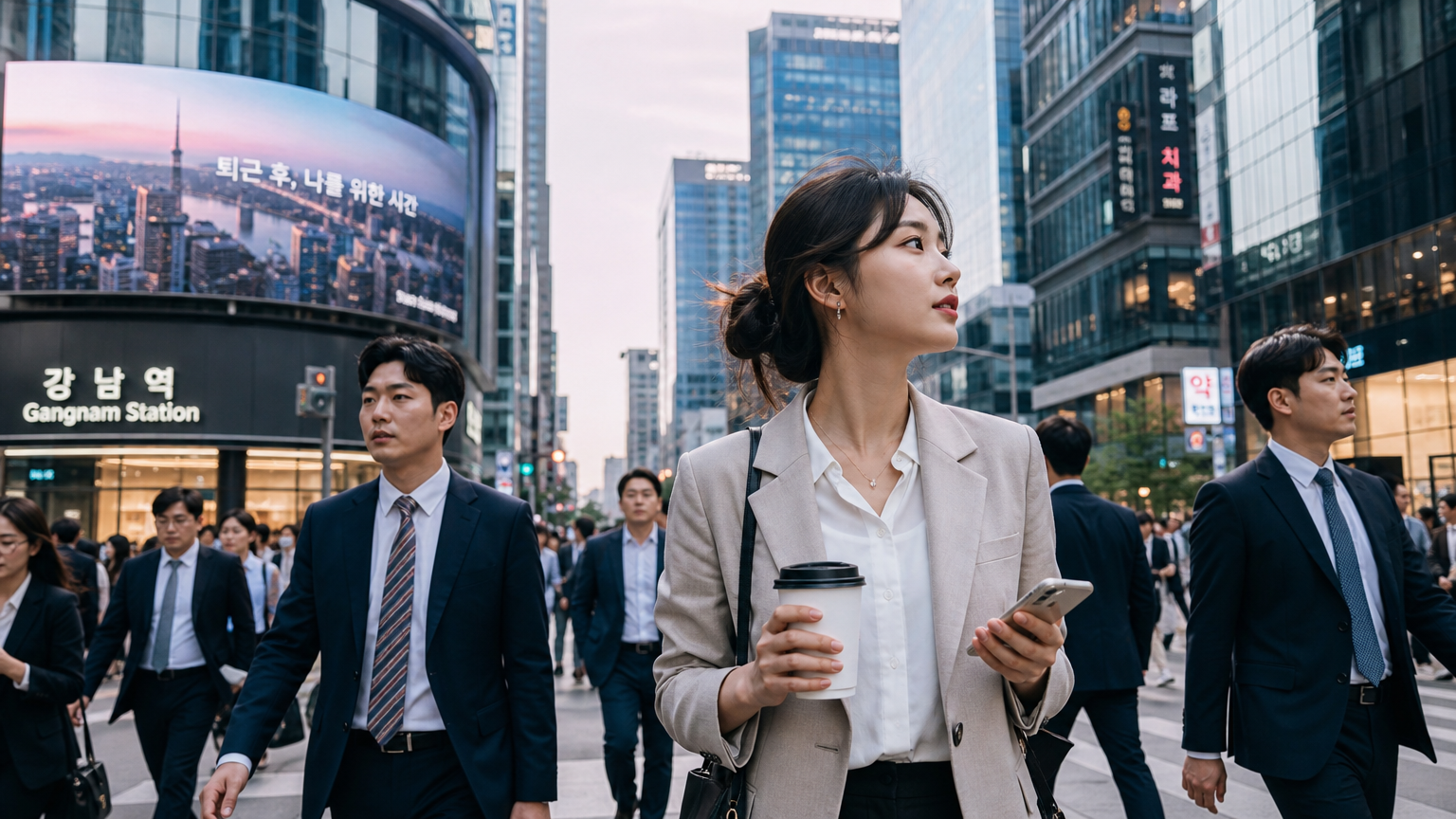 분주한 도시 속 직장인의 모습