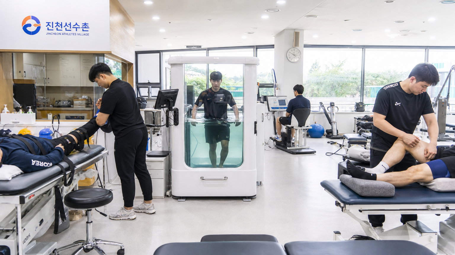 첨단 장비와 전문 인력이 있는 진천선수촌 재활 시설 모습