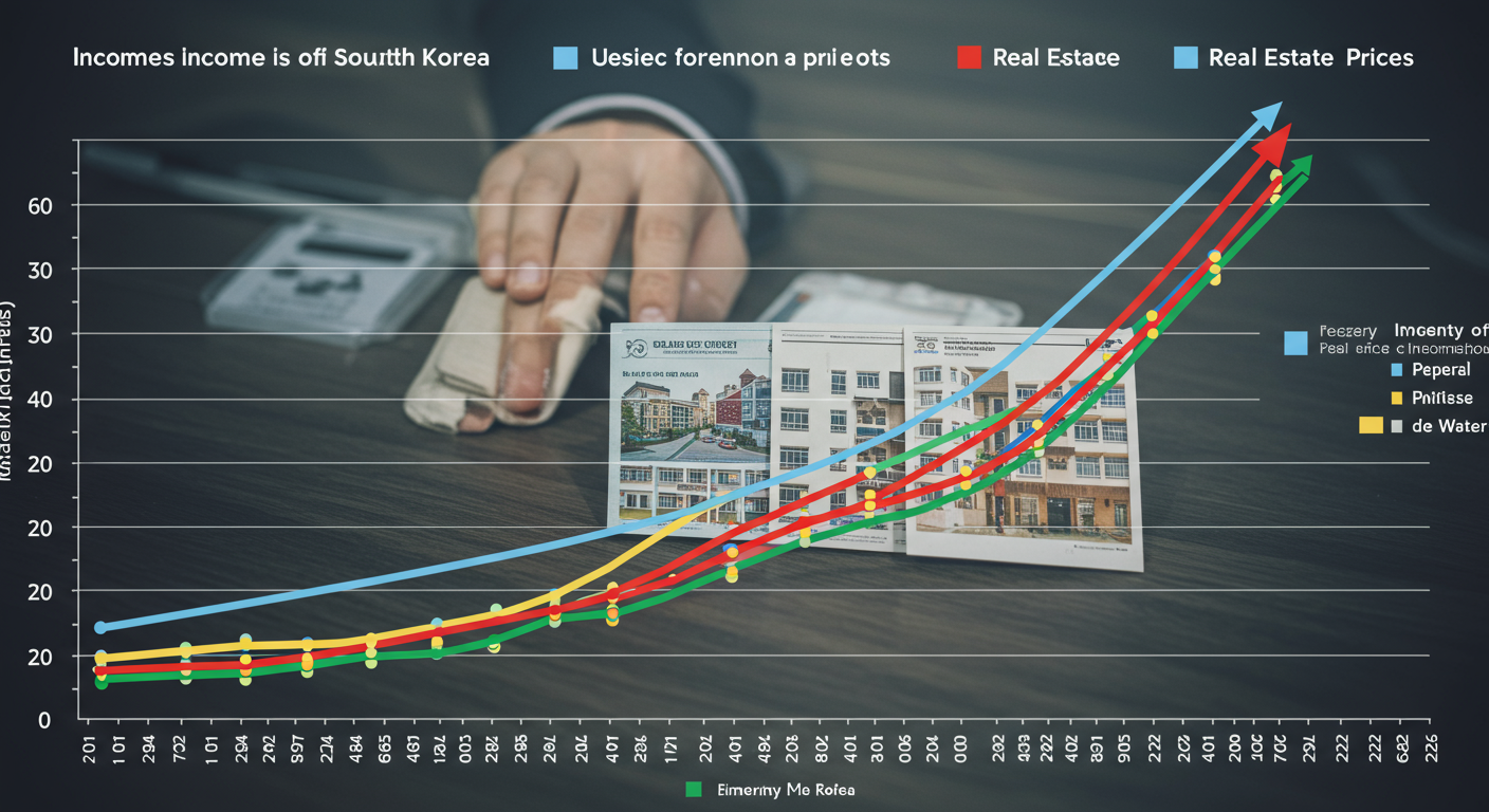 한국의 소득 수준과 부동산 가격 상승을 보여주는 그래프