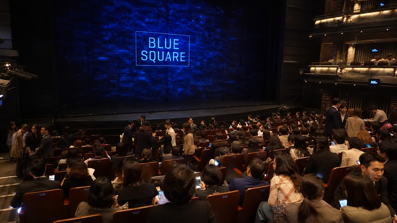 쇼 시작 전에 블루스퀘어 극장 홀 내부에서 자리를 잡고 있는 단정한 차림의 관객들