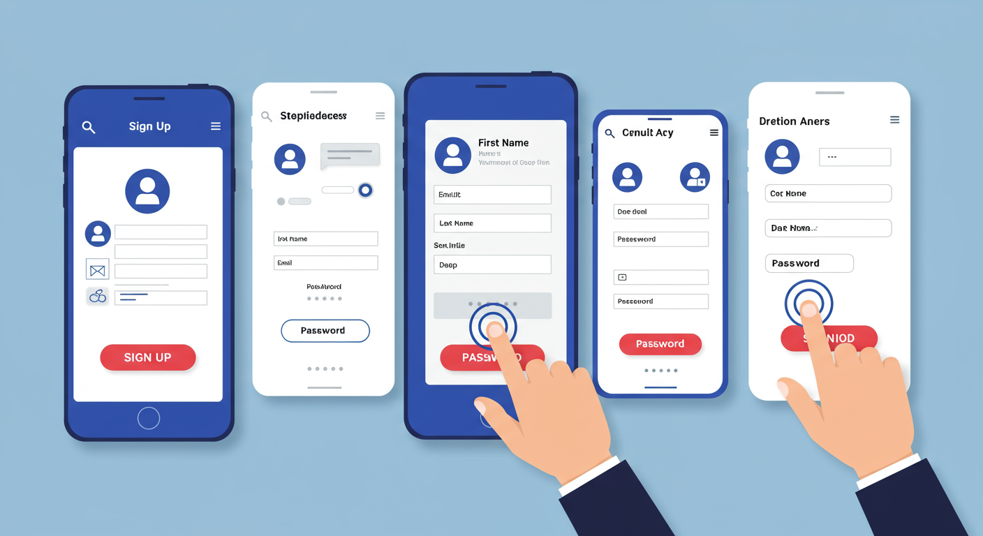 모바일 화면에서 개인정보를 입력하며 진행되는 앱 등록 절차