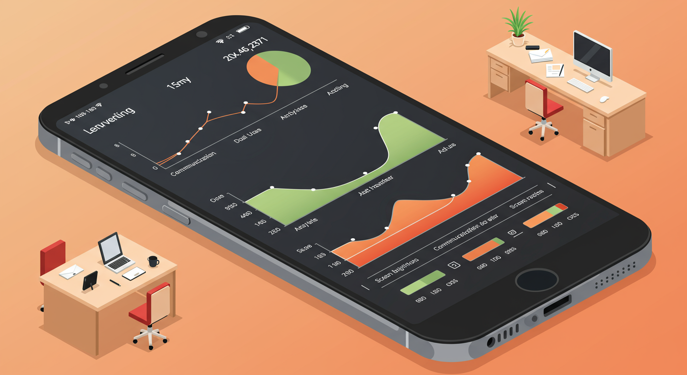 사무실 환경에서 스마트폰 화면에 시간대별 소비 패턴 분석