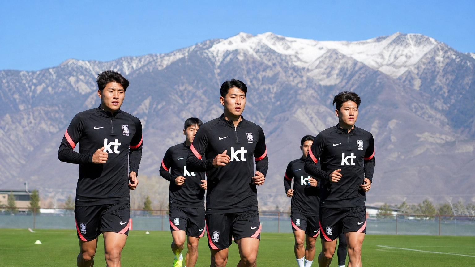 솔트레이크시티의 높은 고도에서 훈련 중인 한국 축구 선수들