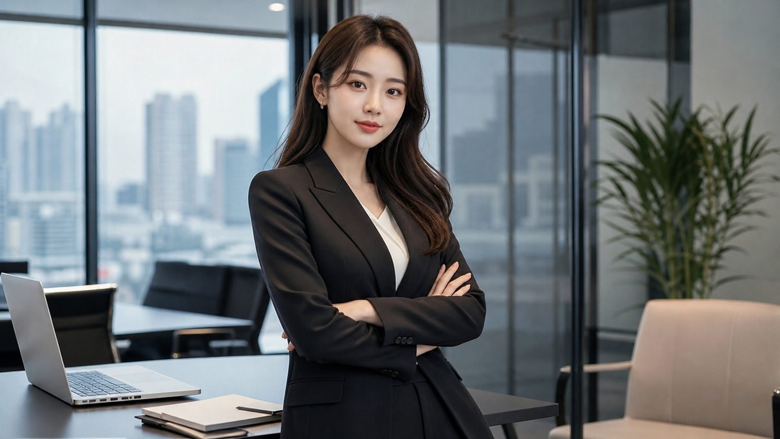세련된 오피스룩을 입은 현대적인 직장인의 모습