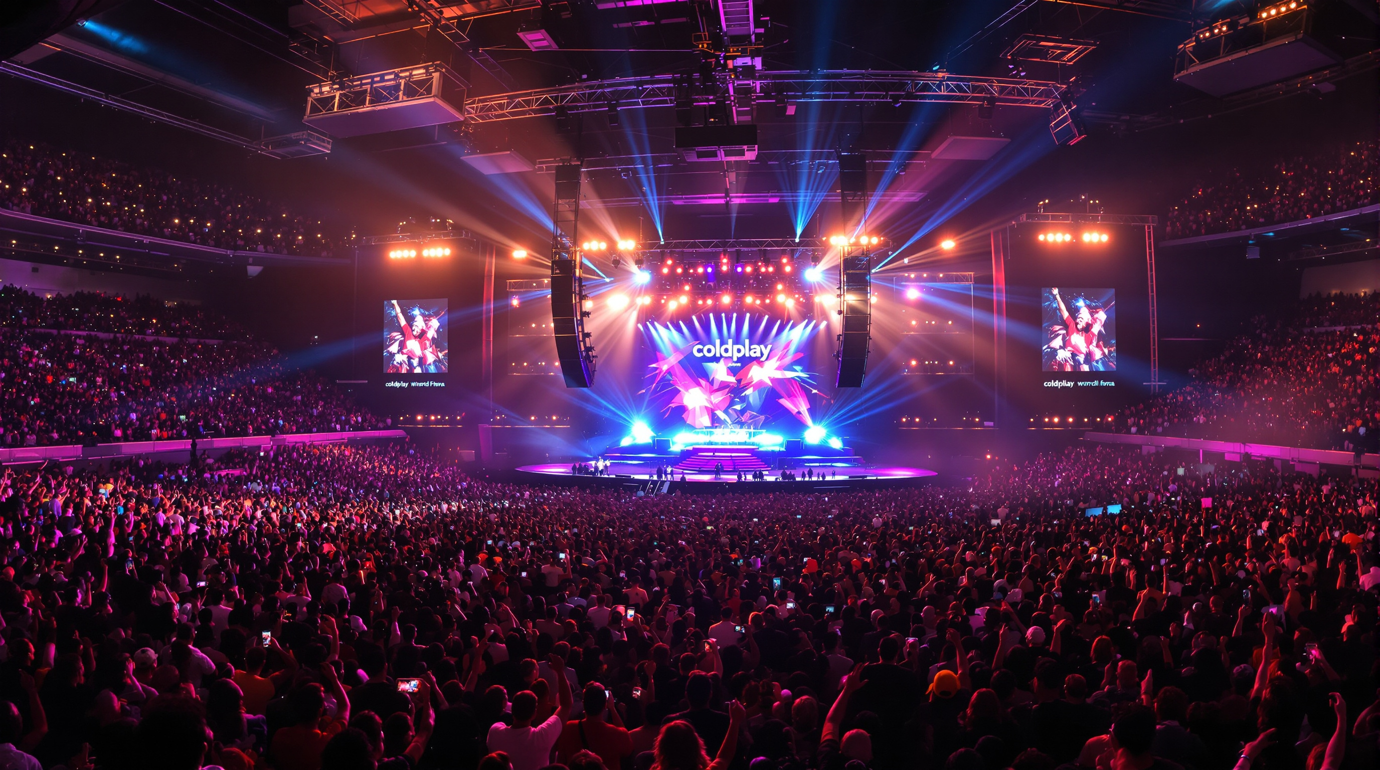 콜드플레이 월드투어를 위해 모인 팬들로 붐비는 공연장 분위기