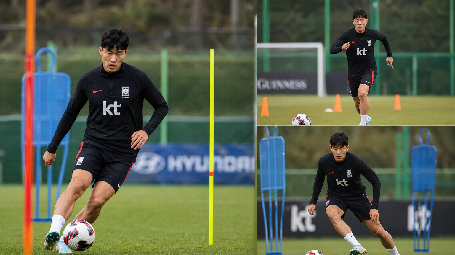 다양한 포지션을 소화하며 훈련 중인 다재다능한 한국 축구 선수
