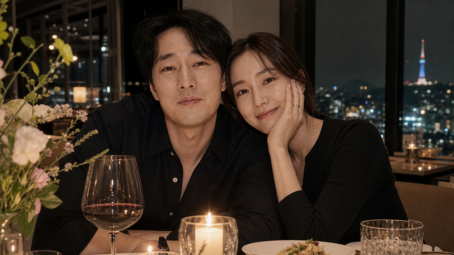 로맨틱한 저녁 식사 중인 소지섭과 그의 아내