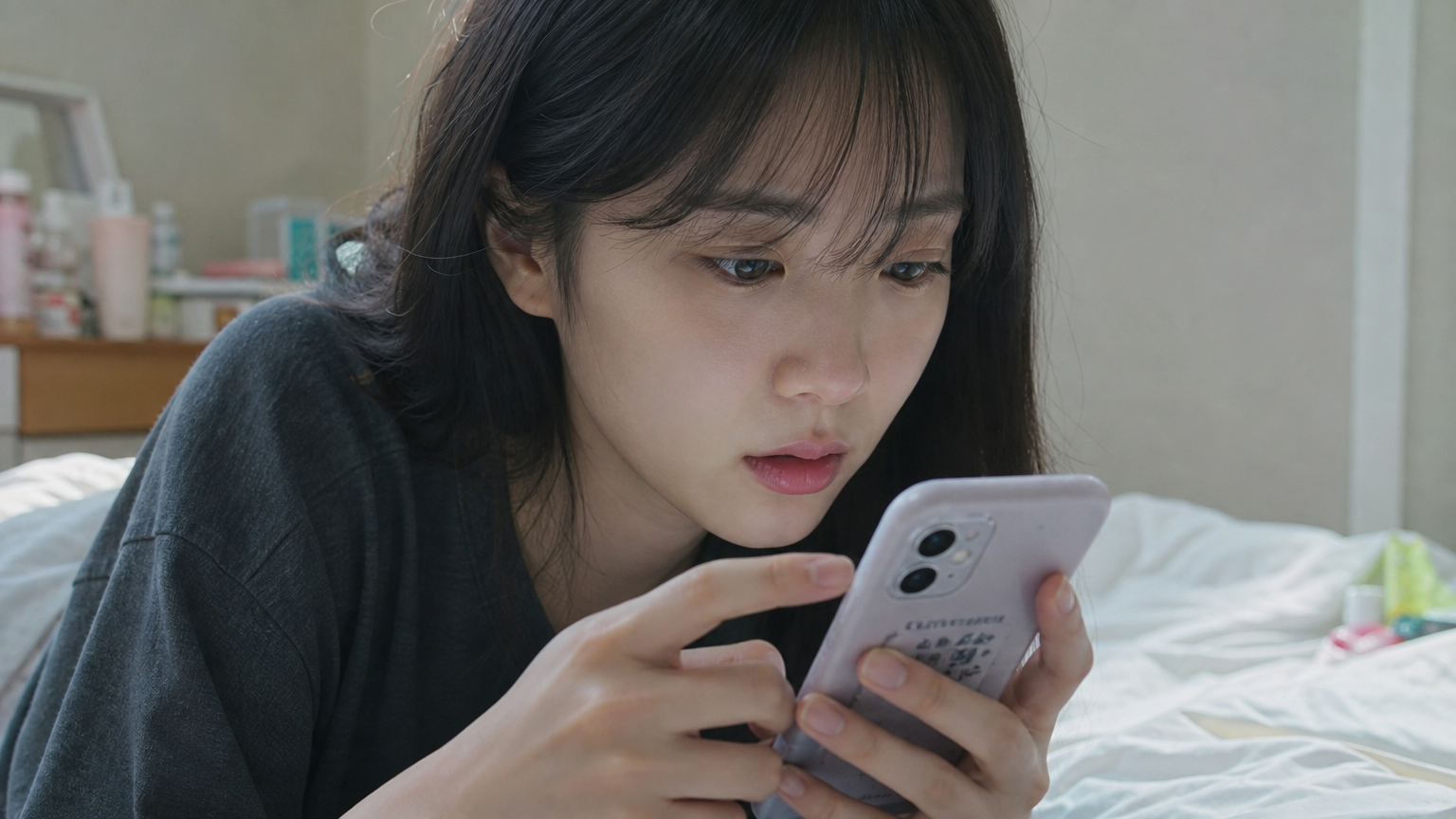 온라인 커뮤니티에서 스마트폰으로 익명 글을 작성하는 모습