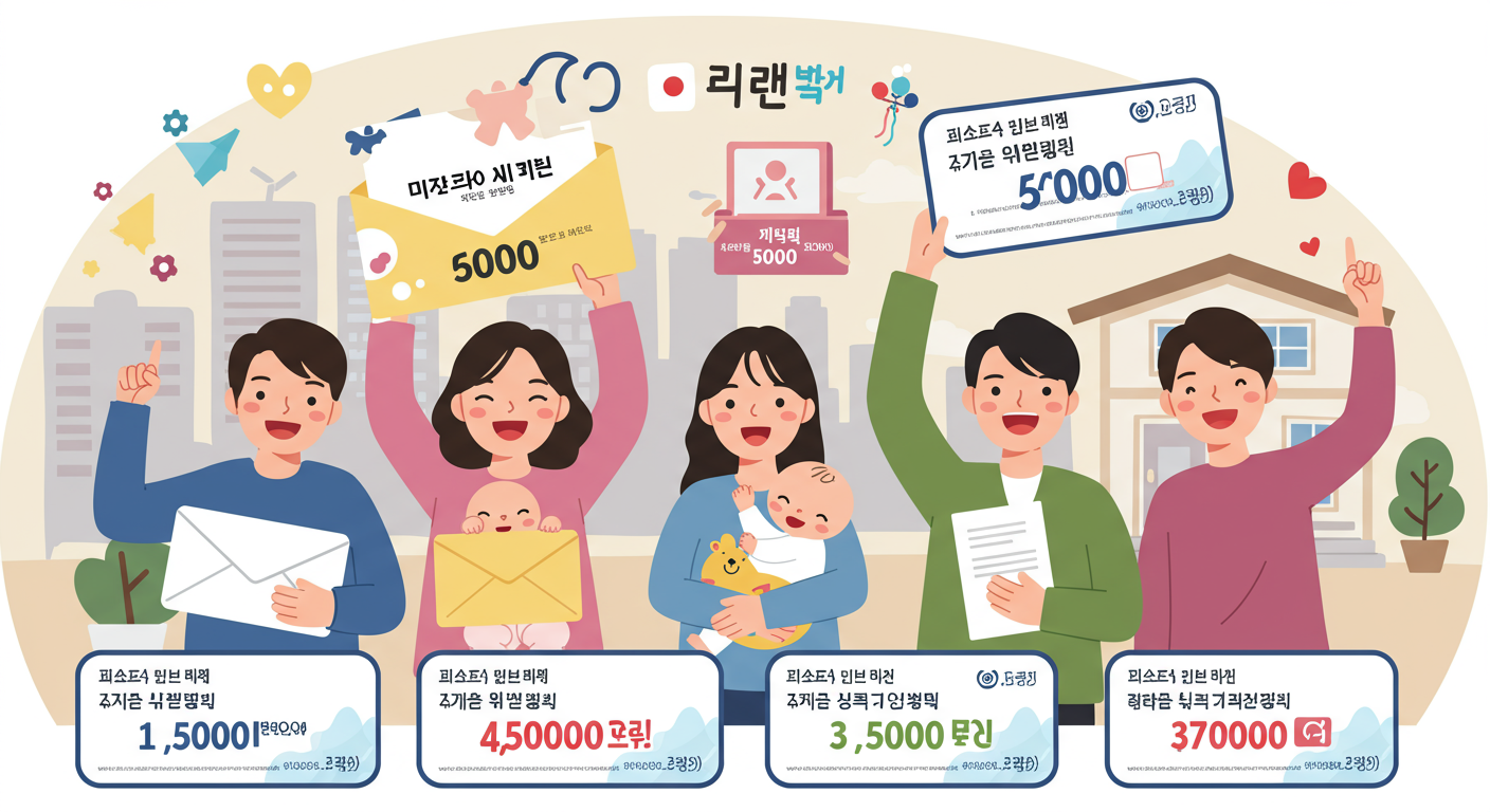 여러 지원금과 출산 축하금을 받고 있는 한국 부모들의 신나는 표정