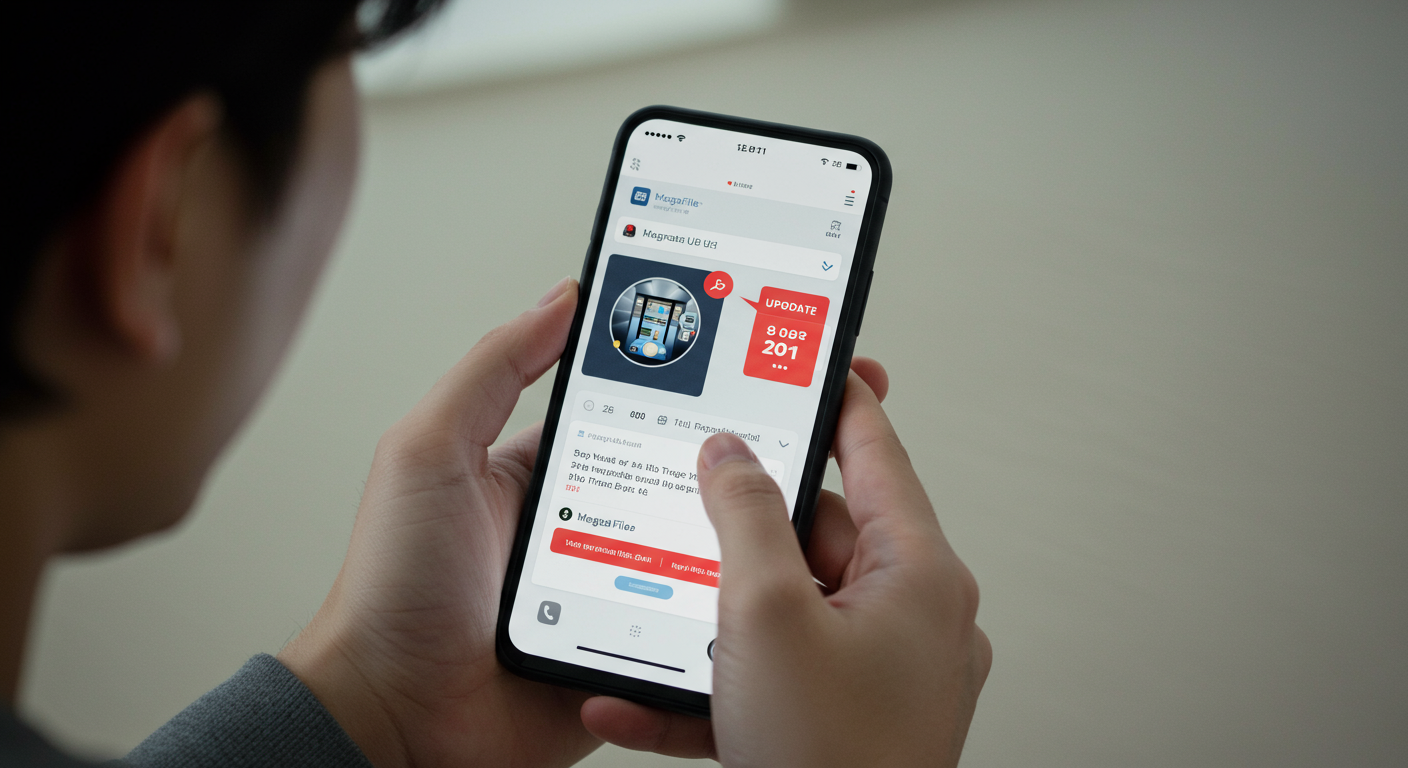 스마트폰에서 메가파일을 포함한 앱 업데이트 중인 기술 애호가
