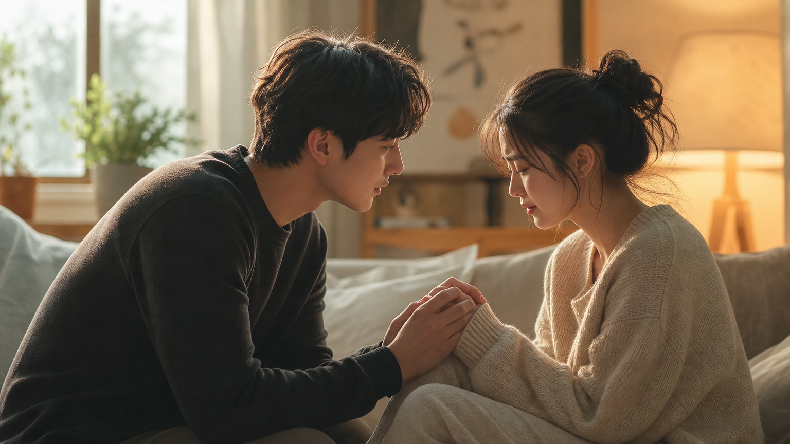 진심 어린 사과로 화해하는 순간을 포착한 한국 커플