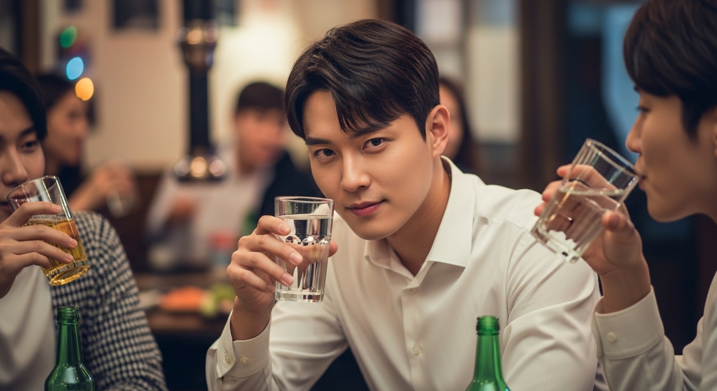 절주하며 물을 마시는 건강한 모습