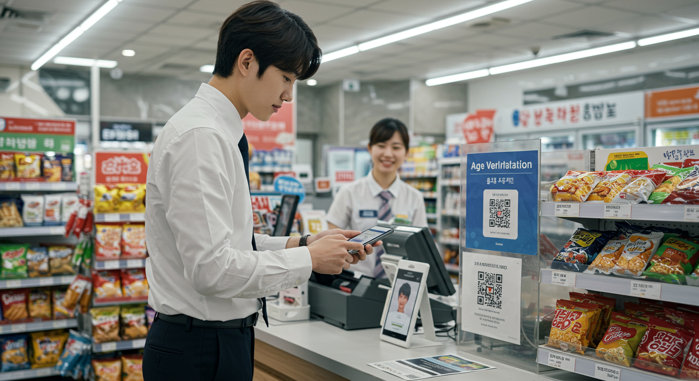 편의점에서 QR 코드를 이용해 나이를 확인하는 장면
