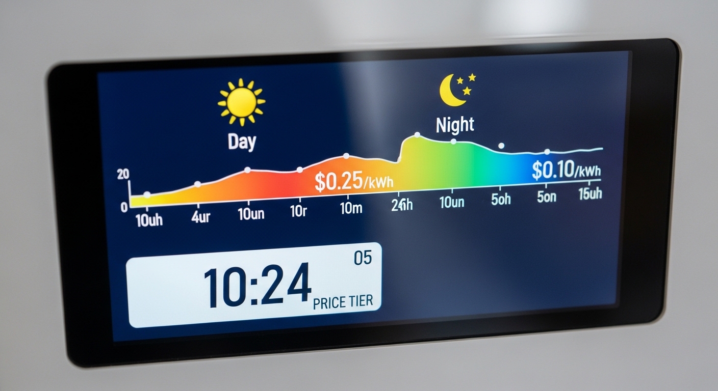 디지털 스마트 미터 화면에 표시된 시간대별 전기 요금제 다이어그램