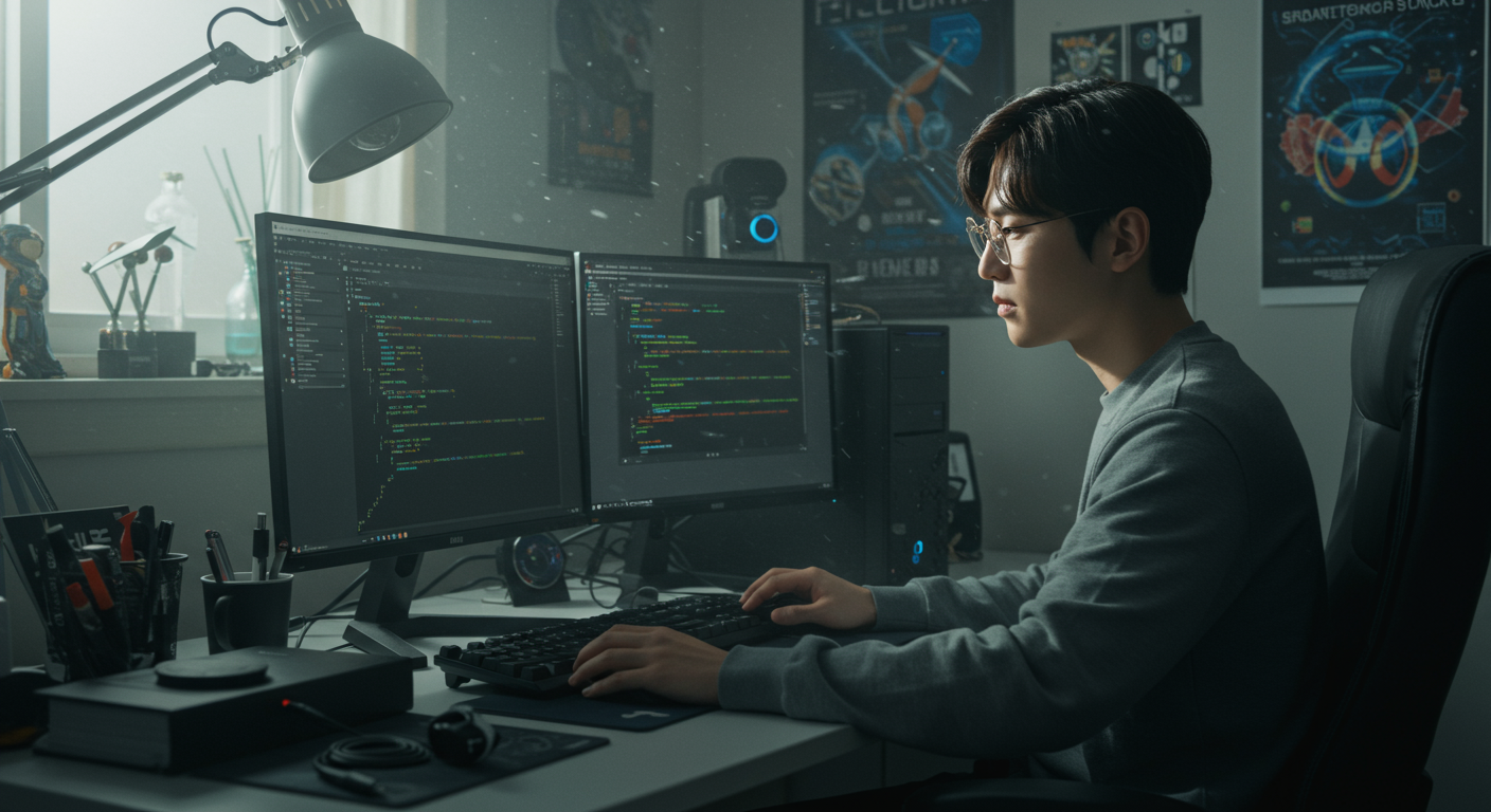 가정 사무실에서 DISM 도구로 작업하는 열정적인 기술자의 모습
