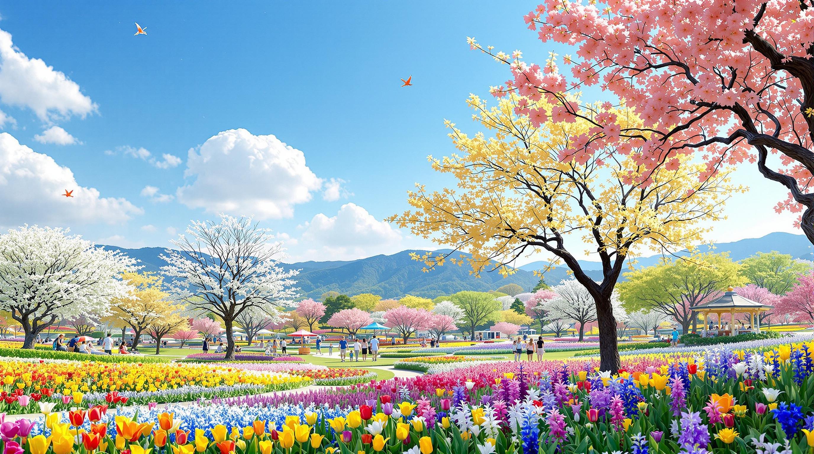 울산 태화강 국가정원에서 열린 화려한 봄꽃축제와 가족들의 즐거운 모습