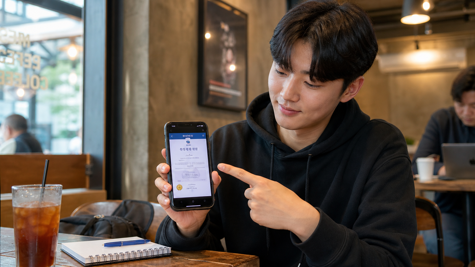 스마트폰 앱을 통해 디지털 자격증을 확인하는 모습