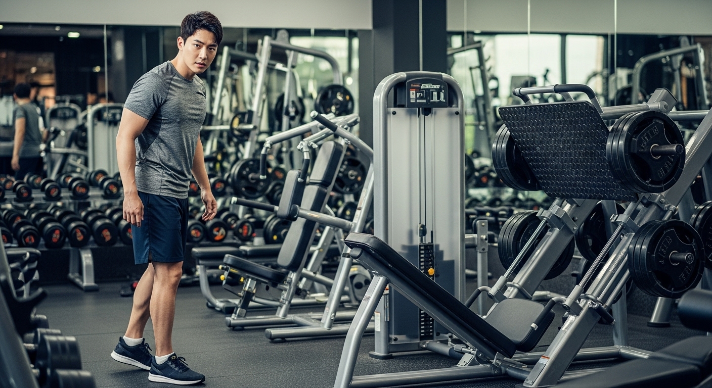 허리에 부담을 주는 운동 기구 사용 모습