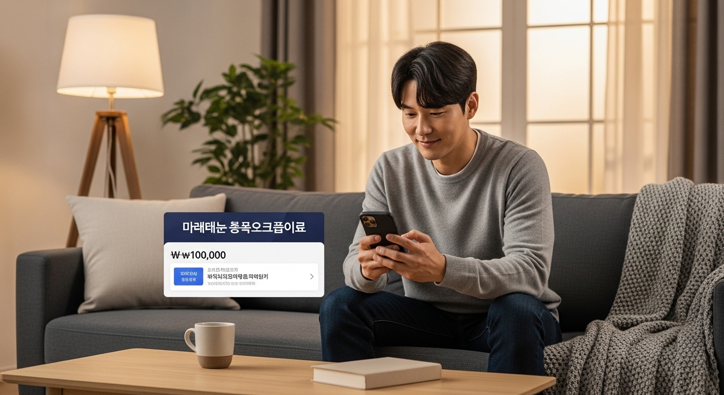 스마트폰으로 상품권 입금 알림을 받는 남성의 모습