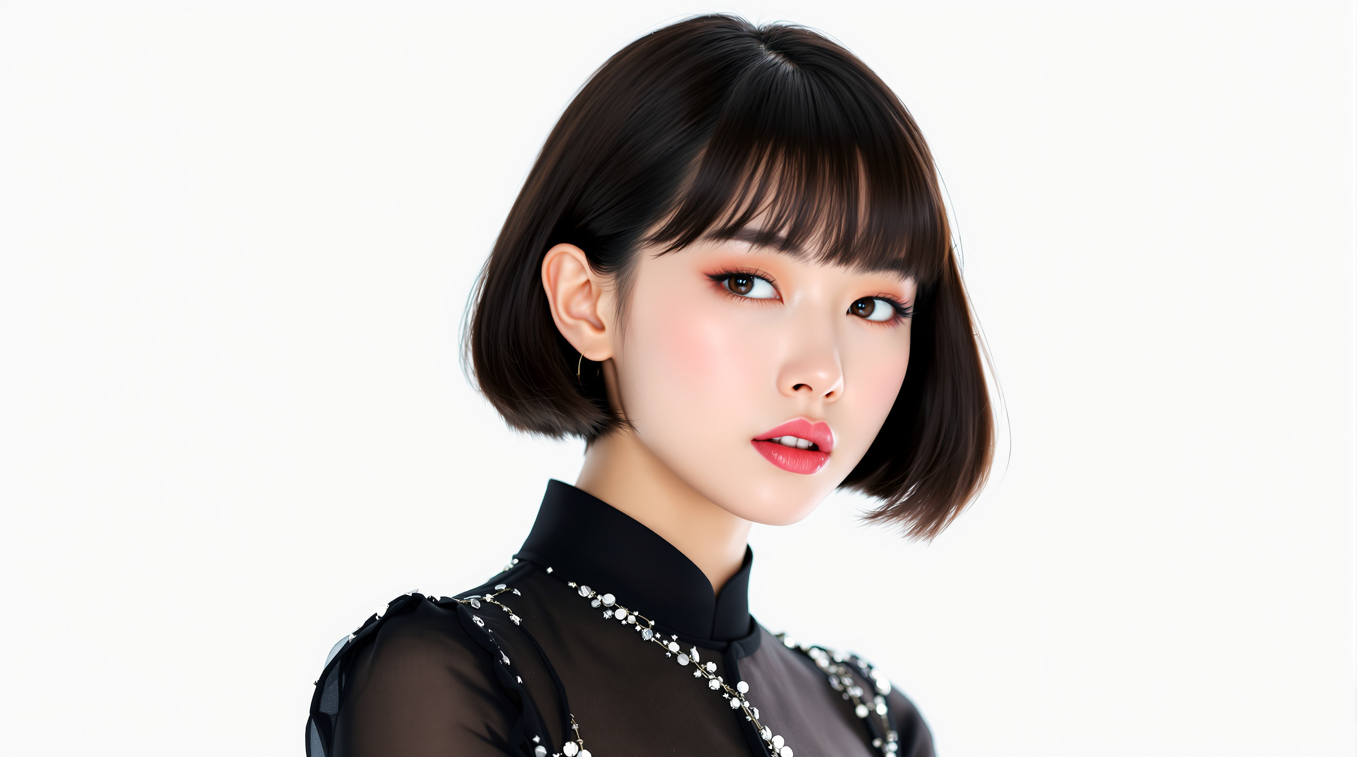 피겨 스케이터 김연아가 짧은 단발머리로 새로운 매력을 발산하는 모습
