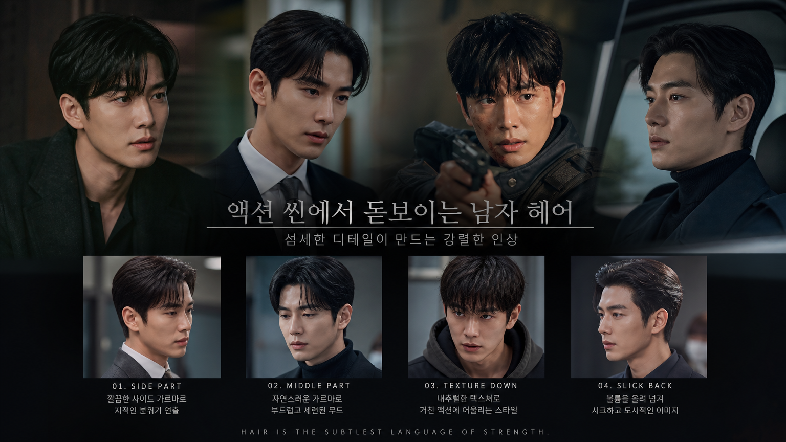세련된 헤어스타일로 다양한 연기를 선보이는 모습