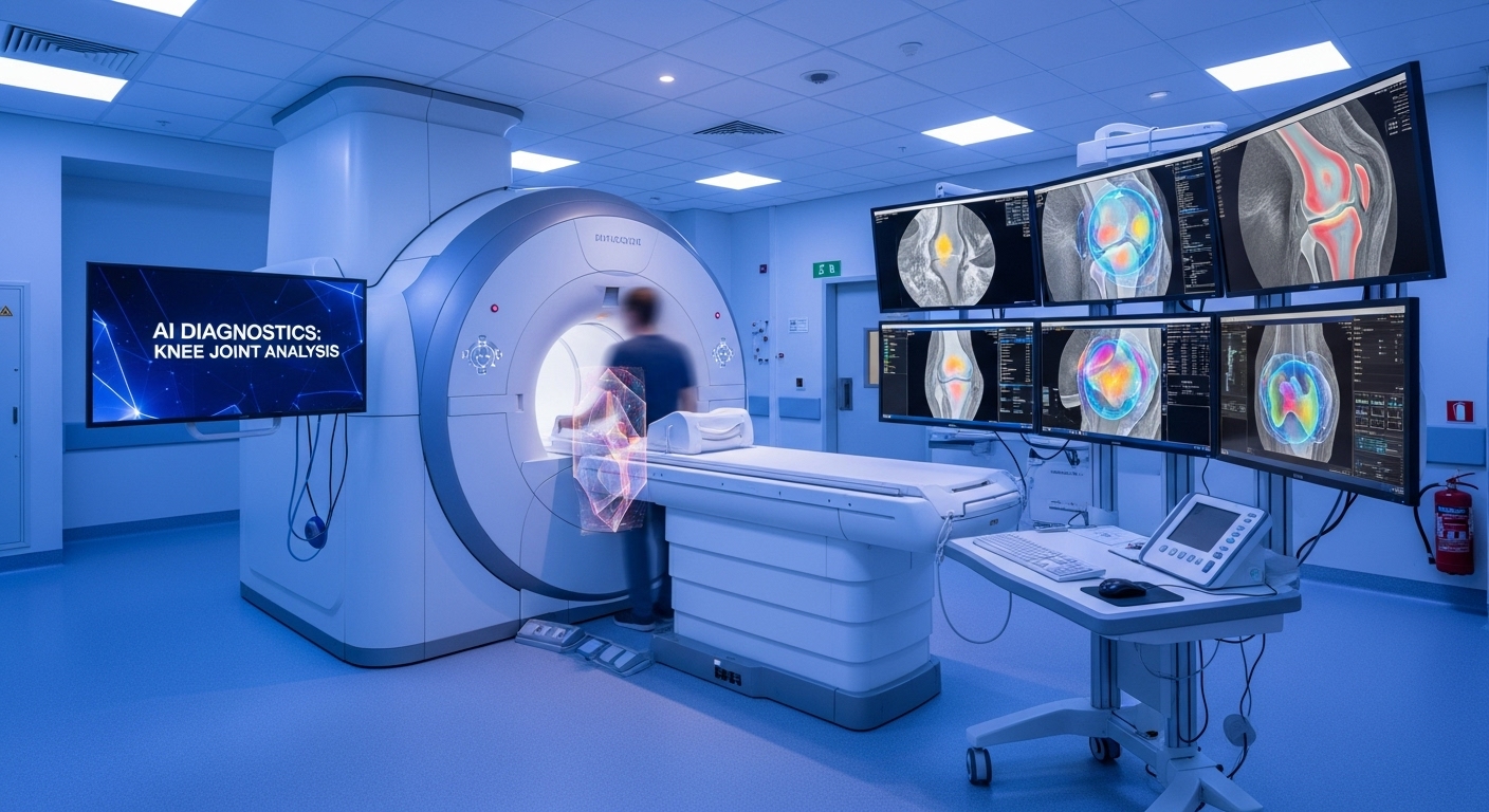첨단 스캐닝 장비와 AI 판독 모니터가 있는 현대적인 병원 MRI실