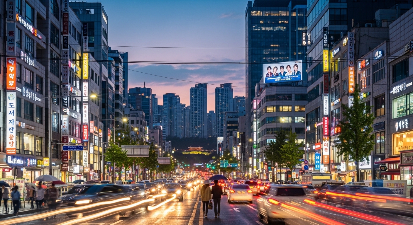 수원의 스카이라인 배경으로 빠르게 발전하는 도시 풍경
