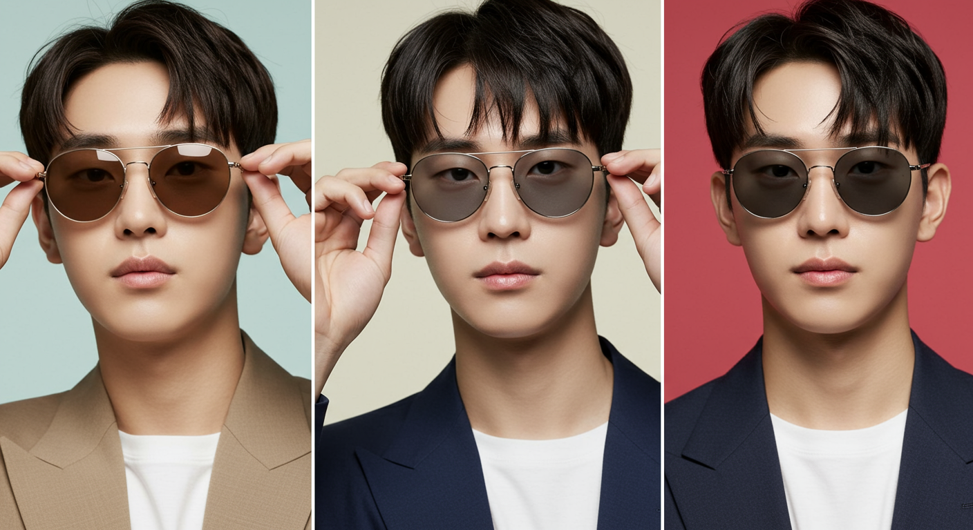 다양한 얼굴형을 가진 남성이 여러 프레임을 착용해 보는 모습