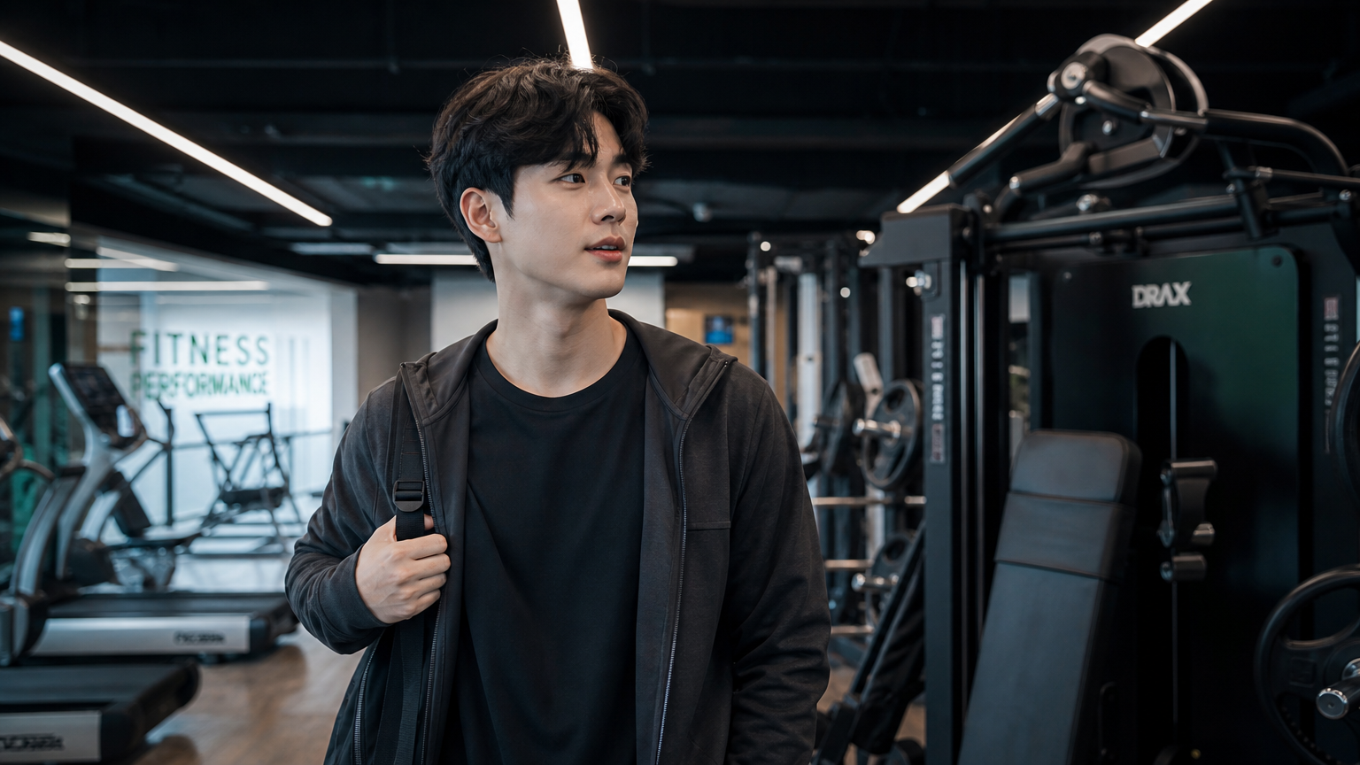 운동을 처음 시작하기 위해 다양한 헬스장을 탐색하는 젊은이