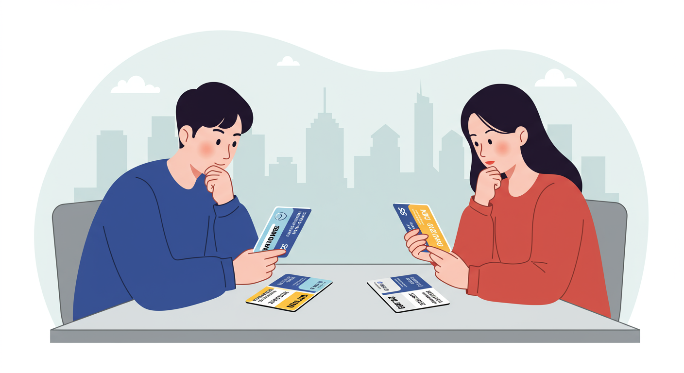 두 가지 교통카드 옵션을 고민하는 사람들