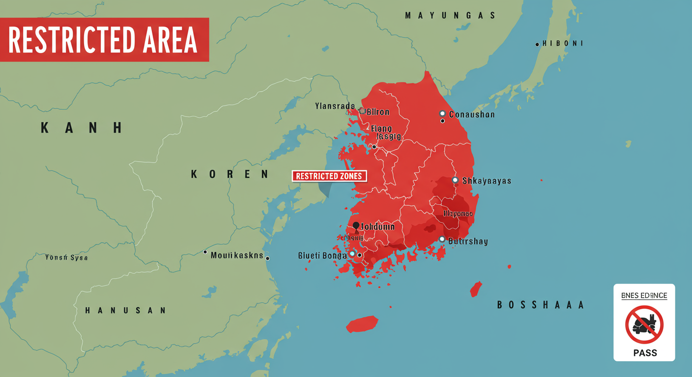 일부 제한 지역이 표시된 지도