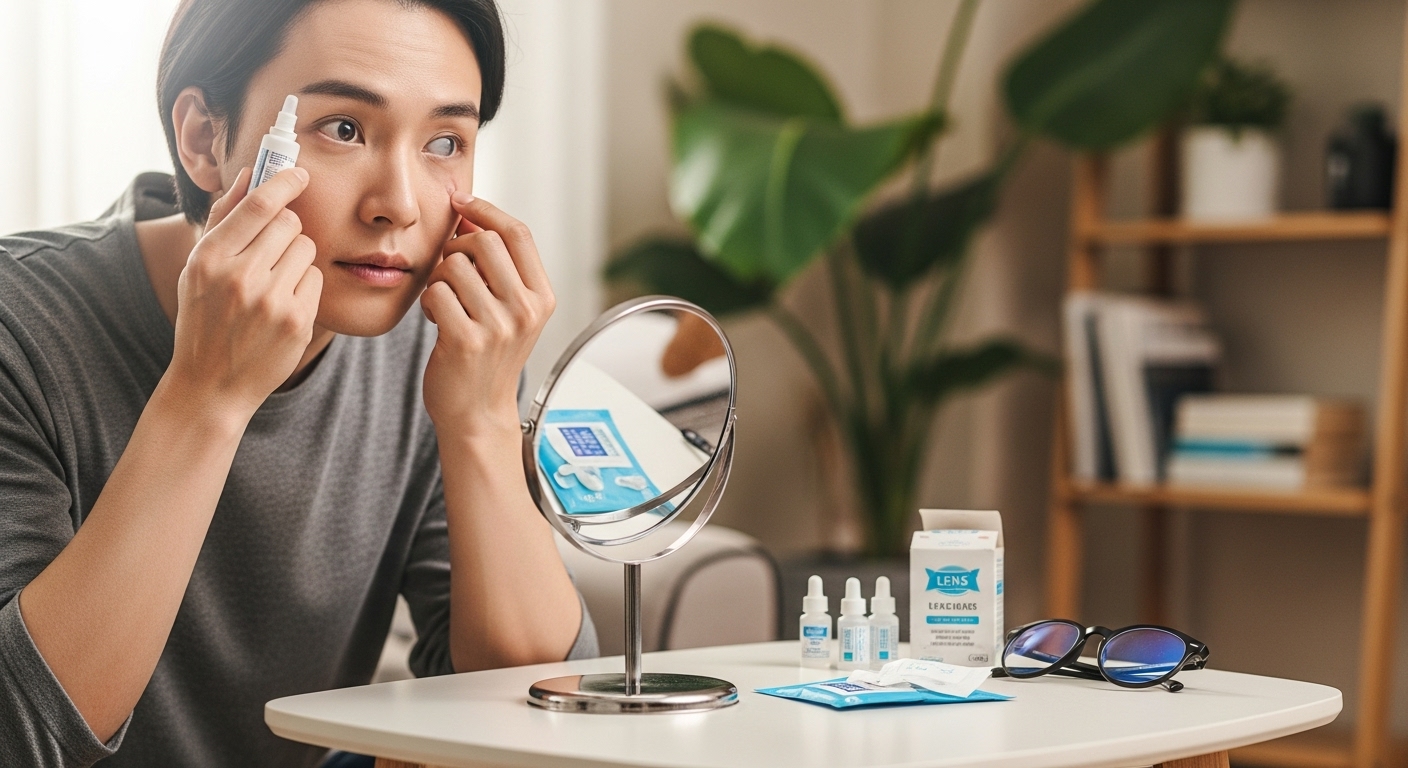 인공눈물을 점안하고 있는 사람의 모습