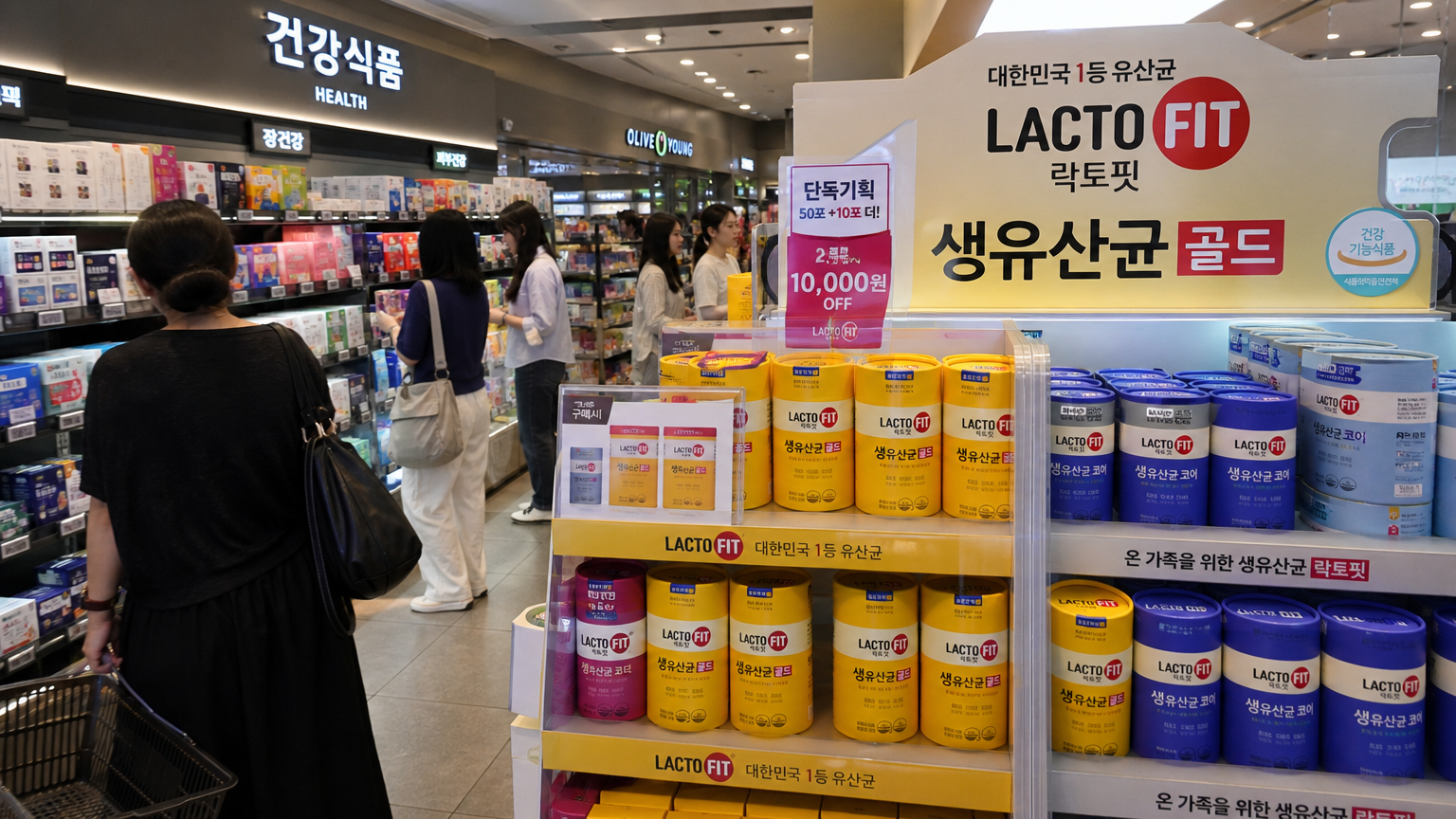 서울의 한 건강식품 매장에서 고객들이 락토핏 제품을 살펴보는 장면