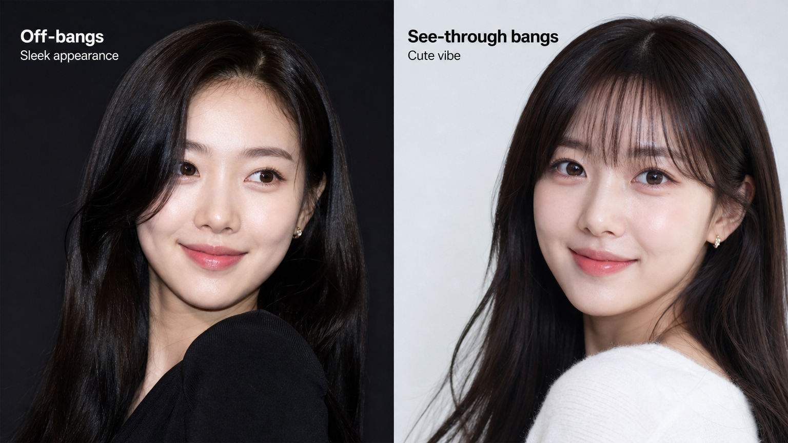 다양한 앞머리 스타일로 분위기를 변화시키는 배우의 모습