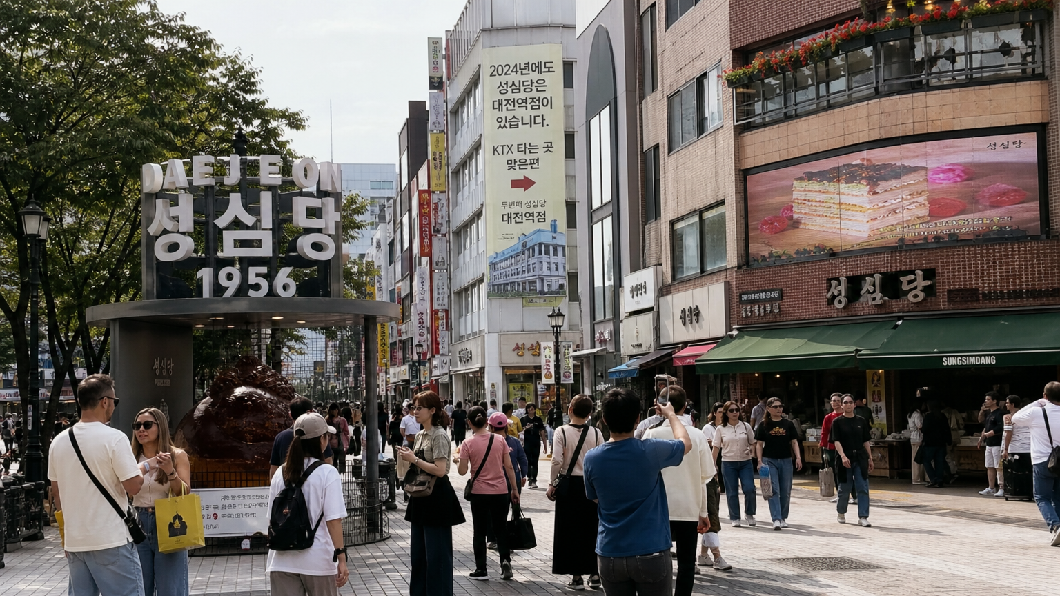 빵집 인기 덕분에 관광객들이 지역 상점을 탐방하는 대전 거리 풍경