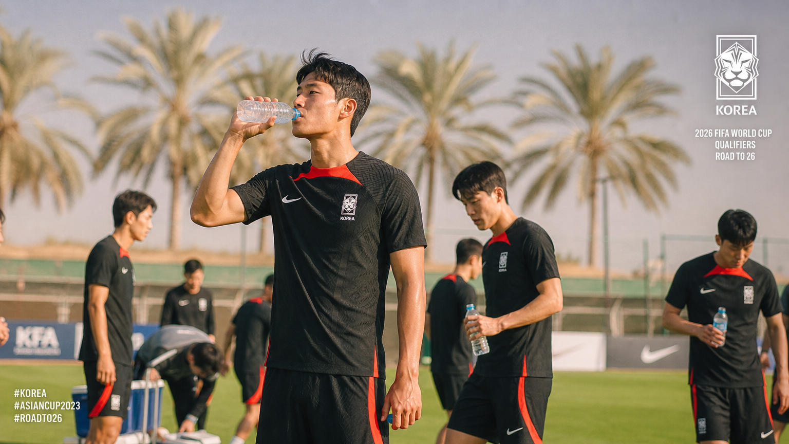 중동의 기후 조건에 대비해 훈련하는 한국 축구 국가대표팀