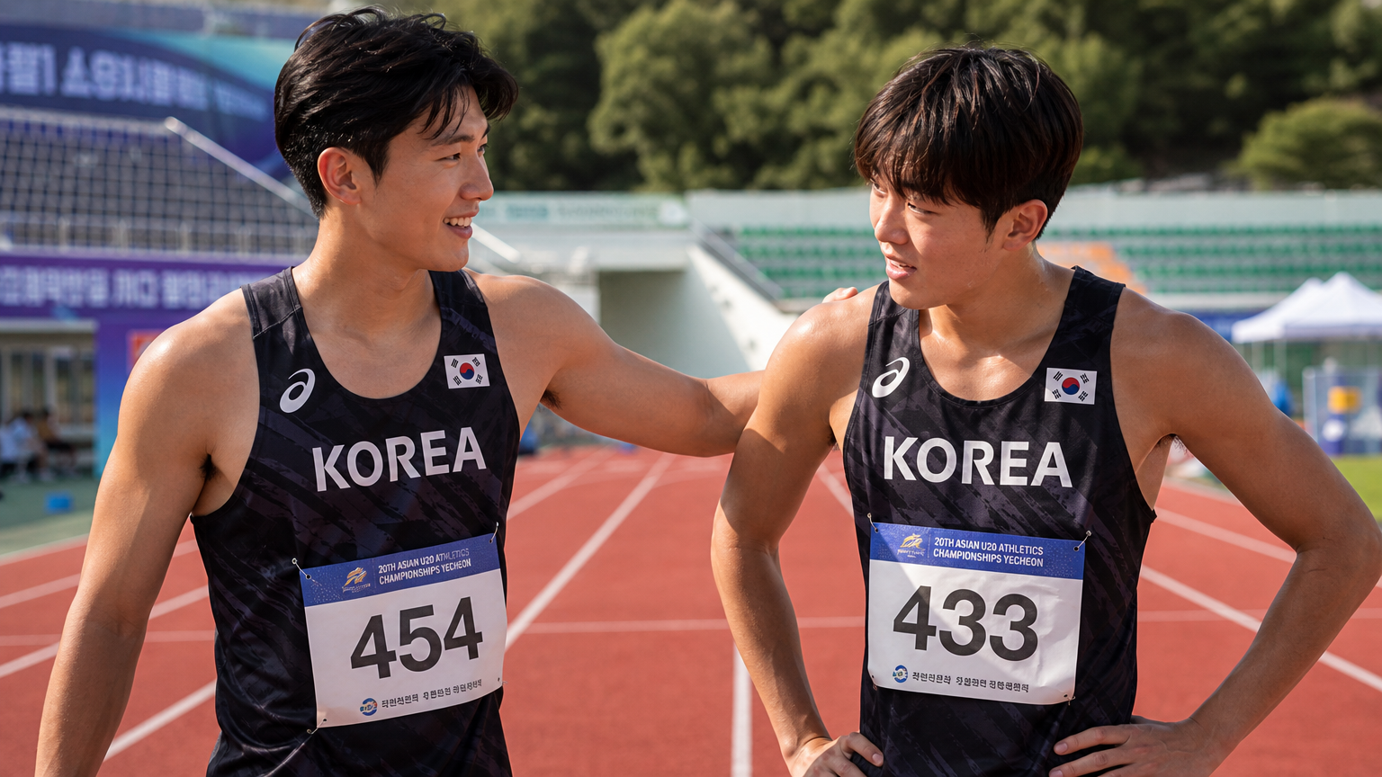 두 명의 운동 선수가 서로 경쟁하며 훈련하는 장면