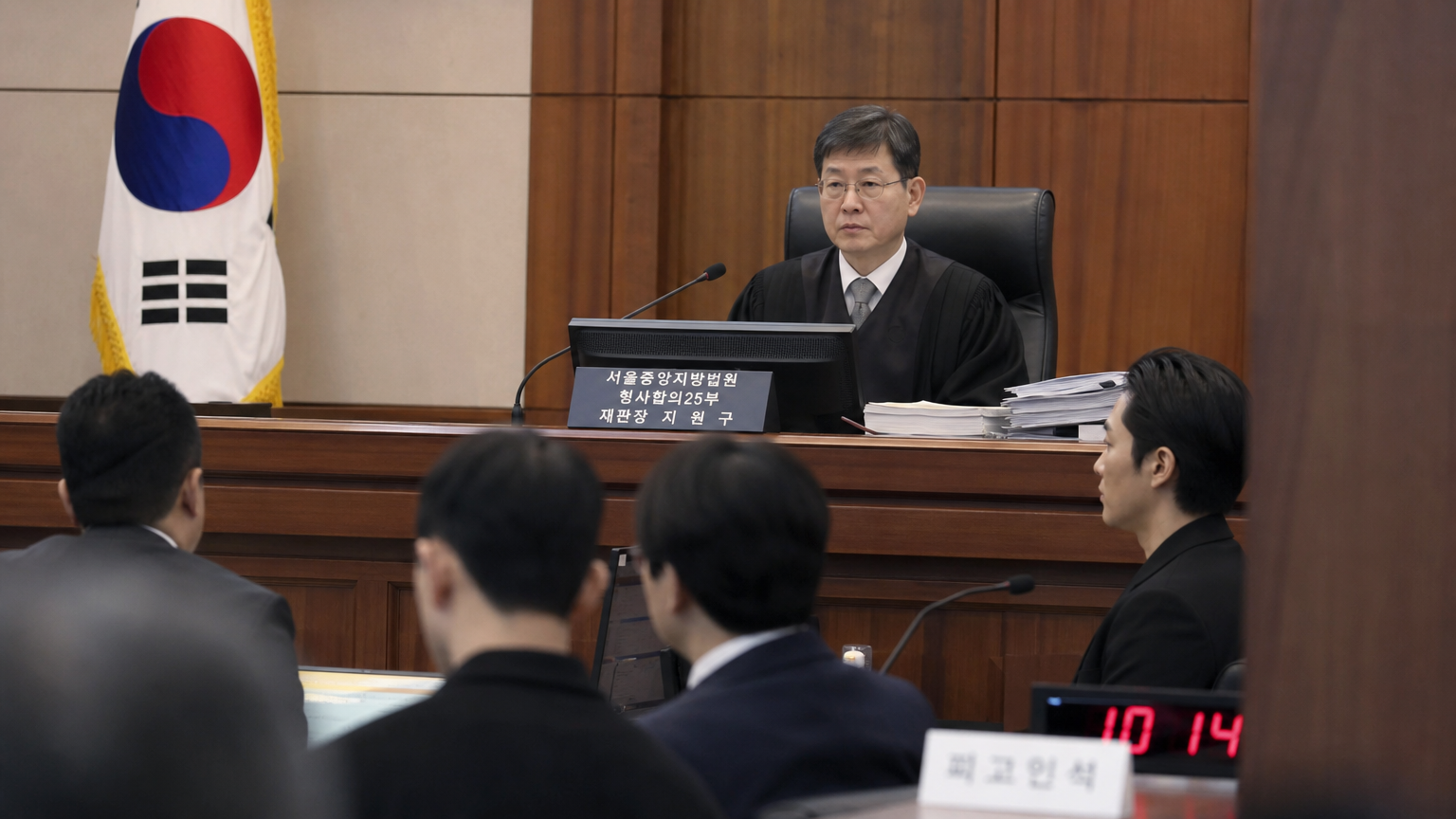 연예인의 음주 사건을 다루는 법정에서 판결 중인 한국 판사