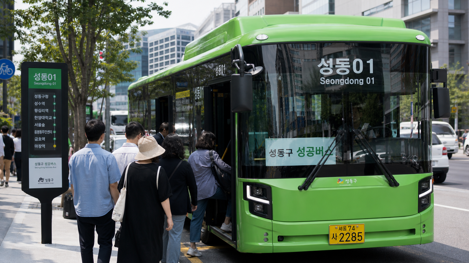 주요 공공시설을 연결하는 성공버스를 타고 다니는 승객들의 모습