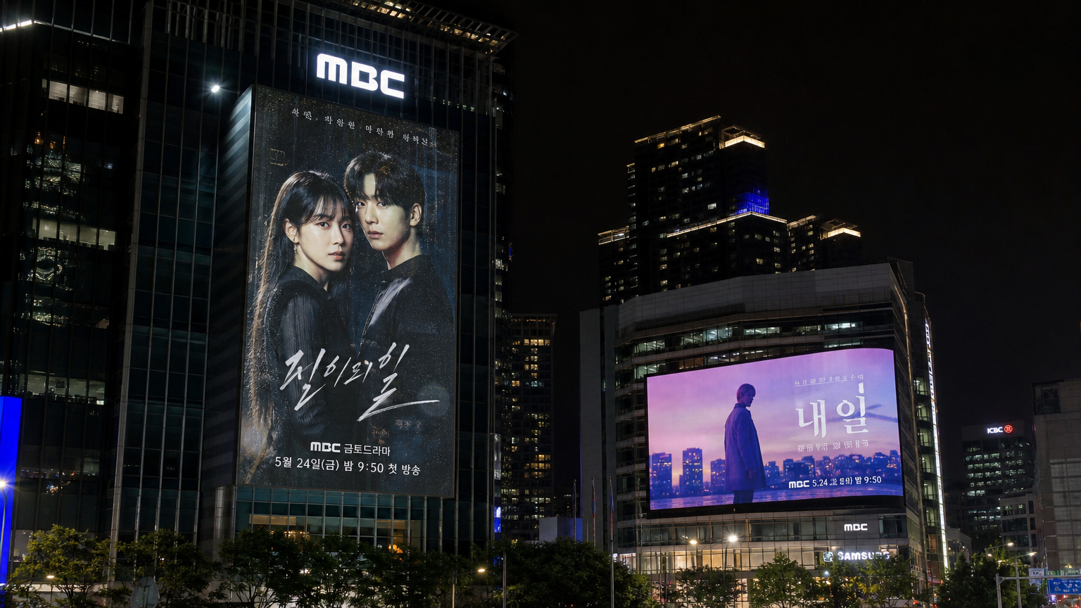 MBC 채널에서 새 드라마가 방영되는 한국의 도시 야경