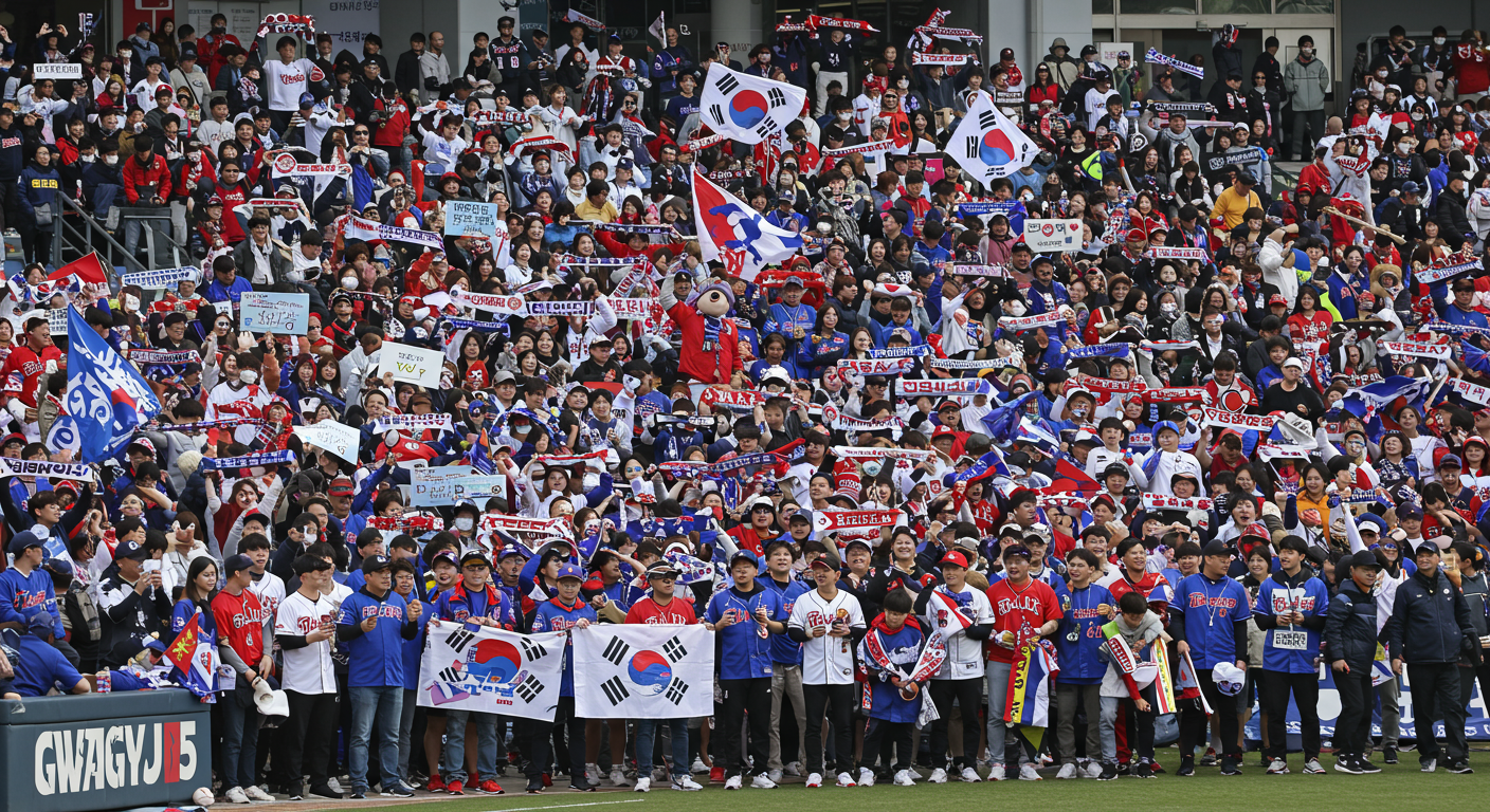 광주-KIA 챔피언스필드 앞에 모인 열광적인 야구 팬들
