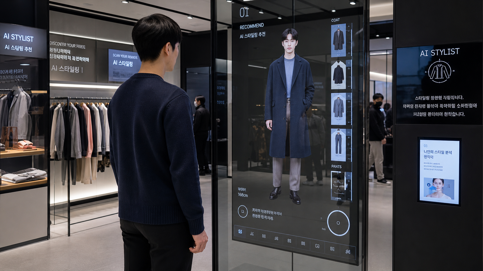 AI 디지털 디스플레이로 맞춤형 옷을 제공하는 첨단 한국 매장