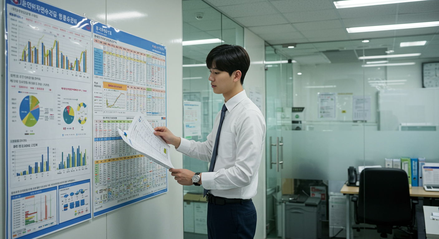 사무실에서 세금 공제 한도를 읽고 있는 직장인의 모습