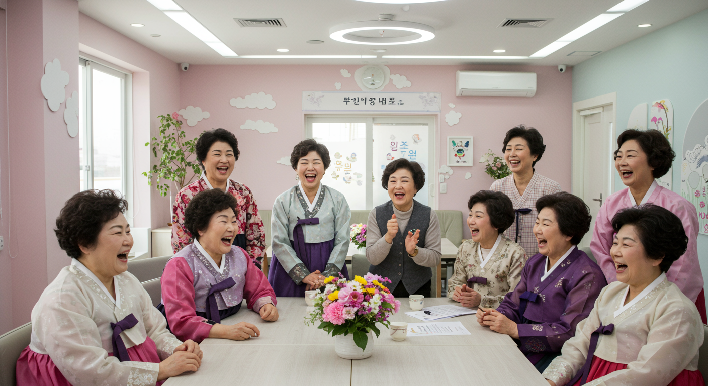 지역 커뮤니티 센터에서 연금 인상을 토론하는 활기찬 시니어 여성들